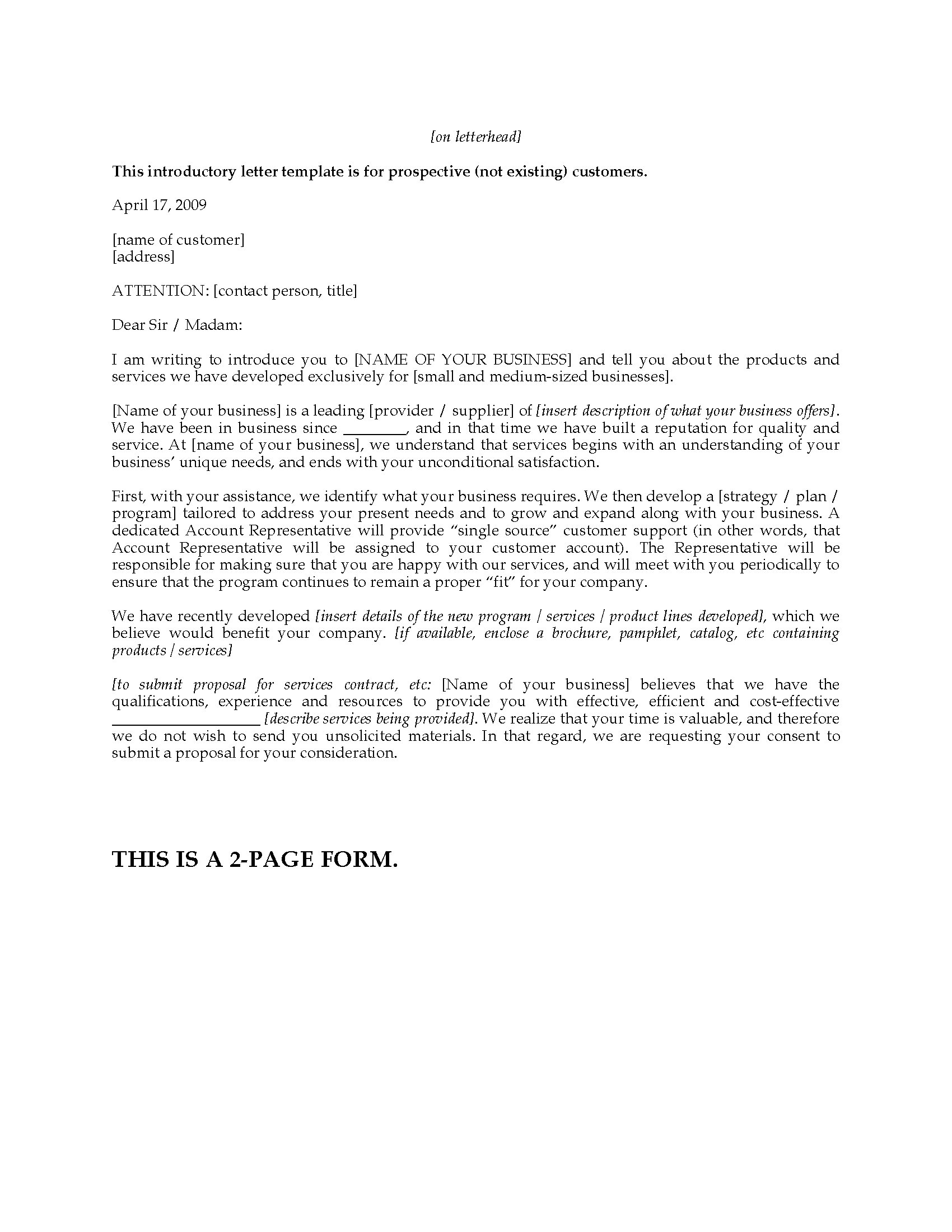 Template For Introductory Letter For Business