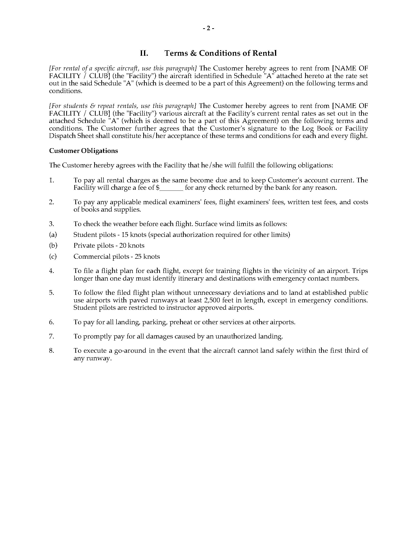 Aircraft Rental Agreement Legal Forms and Business Templates