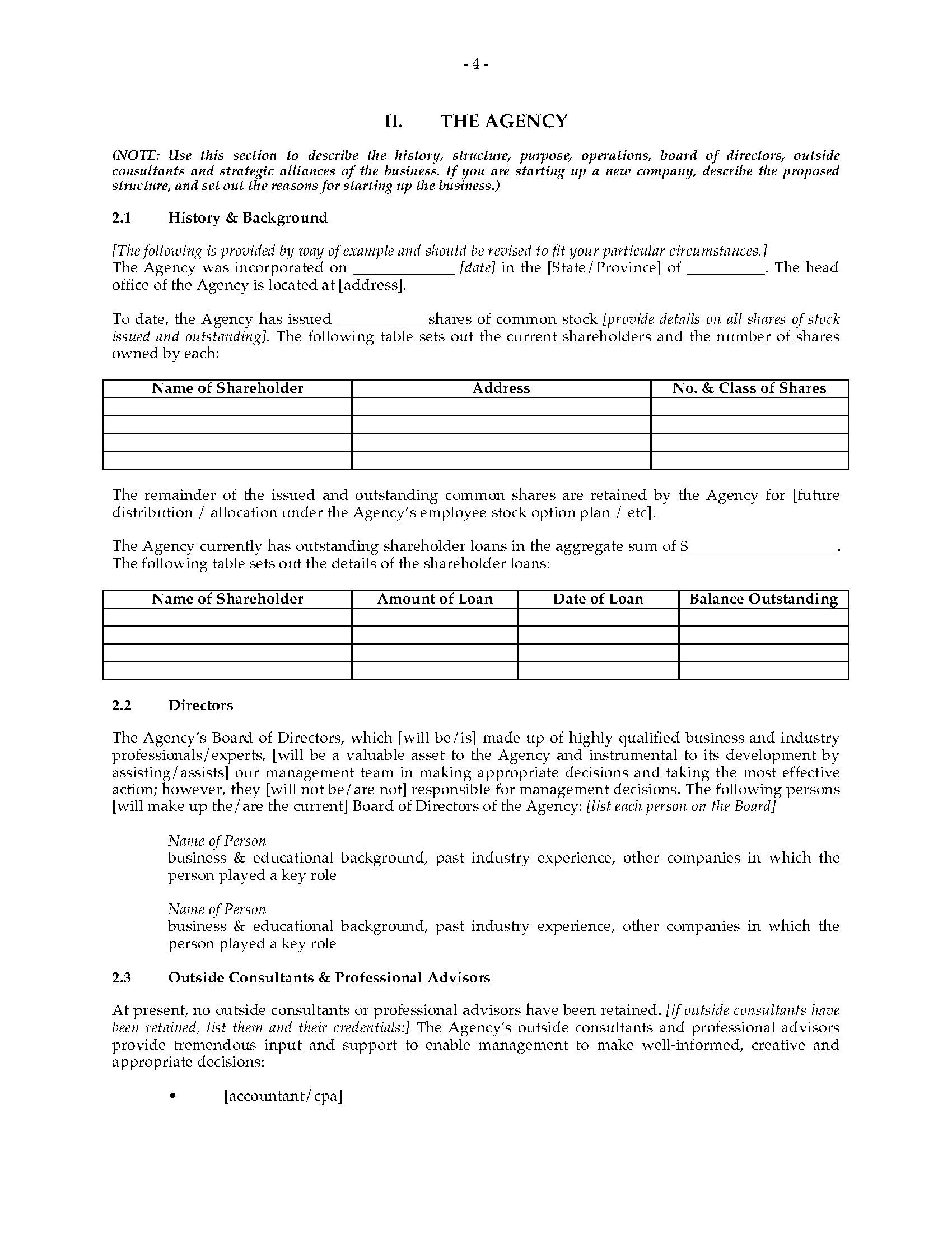 Modeling Agency Business Plan Legal Forms and Business Templates