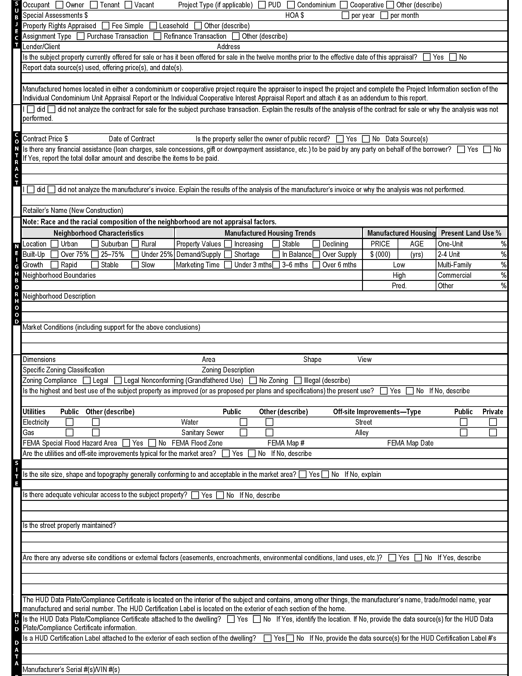 USA Manufactured Home Appraisal Report Legal Forms and Business