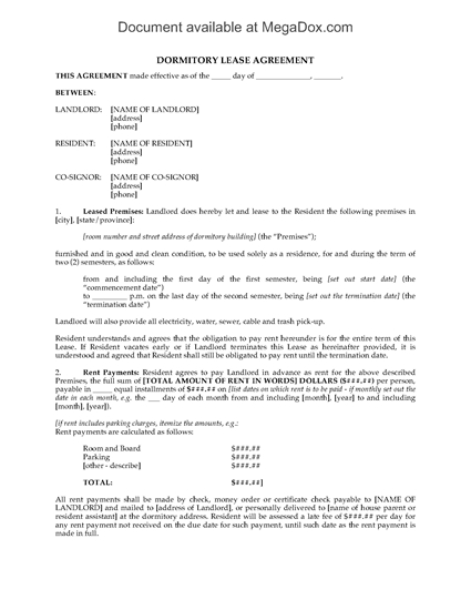 Picture of Dormitory Lease Agreement