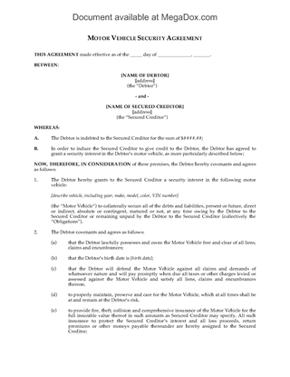 Picture of Motor Vehicle Security Agreement | Canada