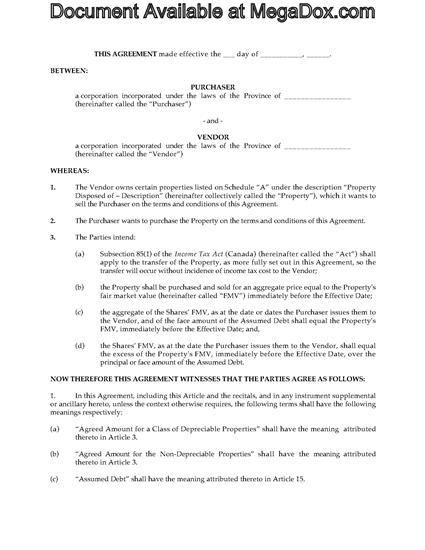 Picture of Section 85 Rollover Agreement for Land | Canada