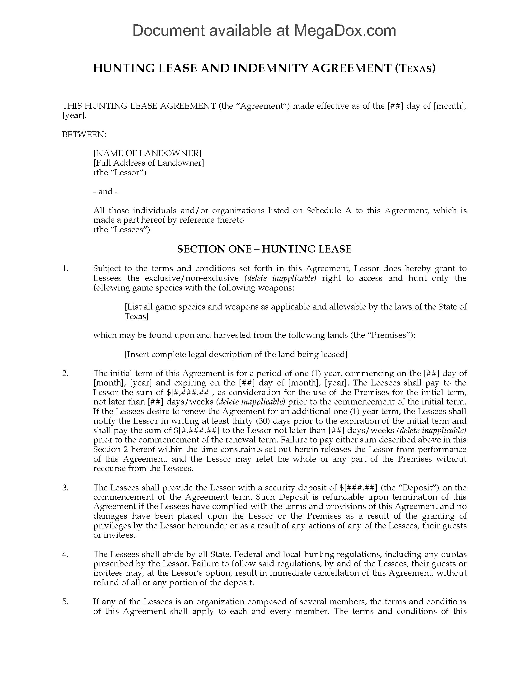 Printable Hunting Lease Agreement