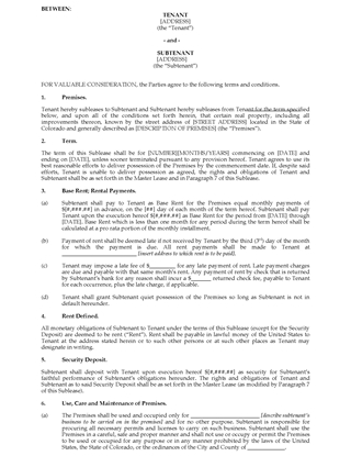 Picture of Colorado Commercial Sublease Agreement
