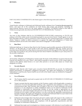 Picture of Oklahoma Commercial Sublease Agreement