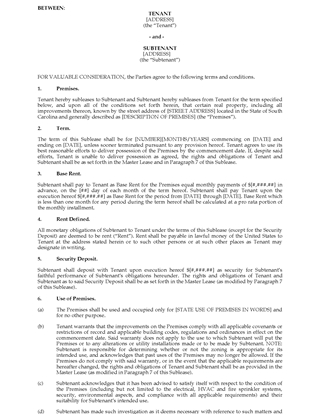 Picture of South Carolina Commercial Sublease Agreement