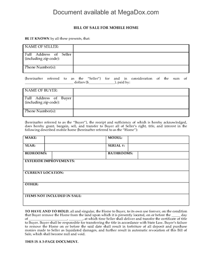 Picture of Georgia Bill of Sale for Mobile Home