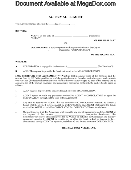 Picture of Agency Services Agreement