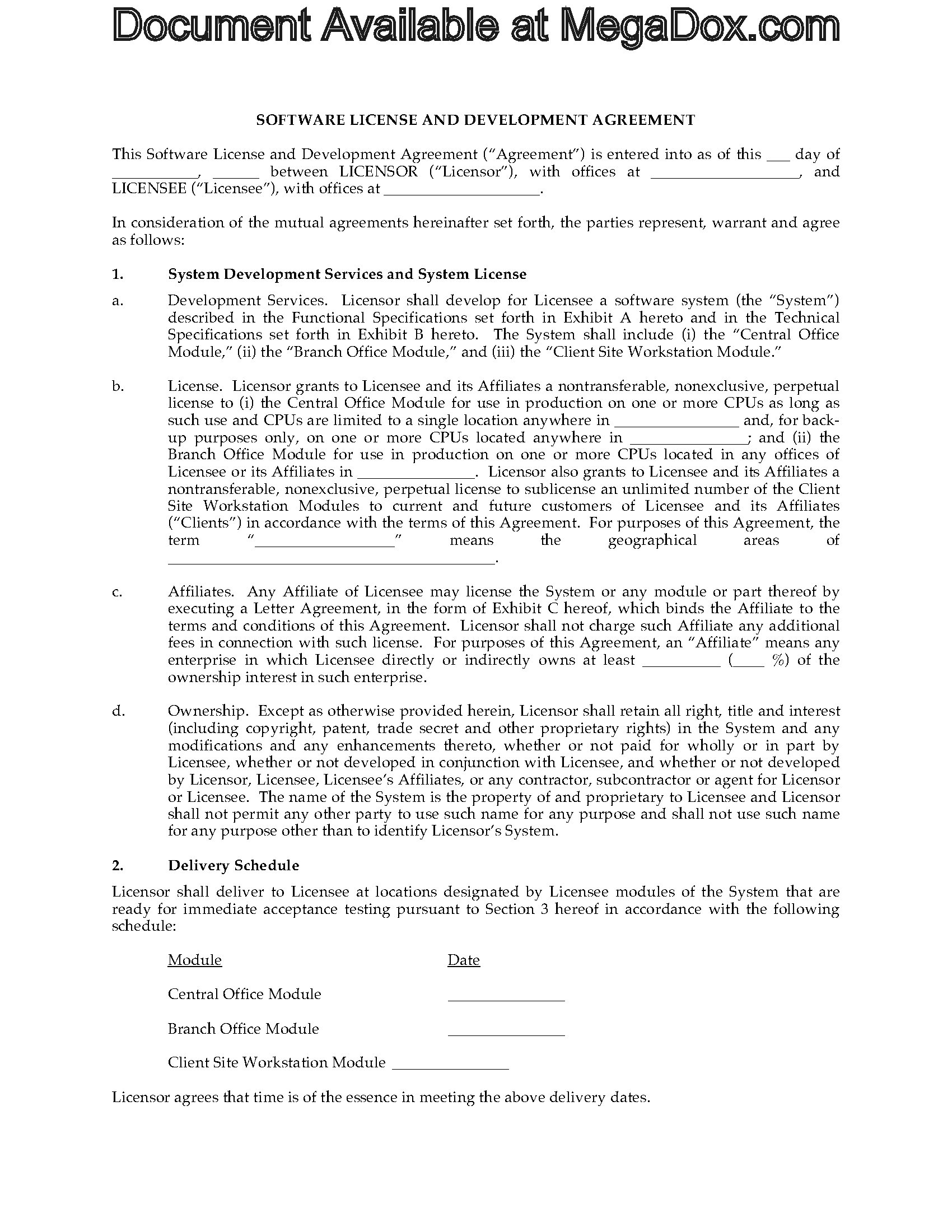 Software Development and Perpetual License Agreement Legal Forms and