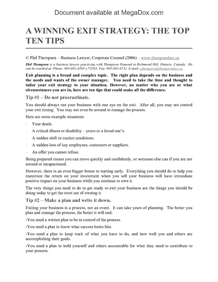 Picture of Top 10 Tips to a Winning Exit Strategy