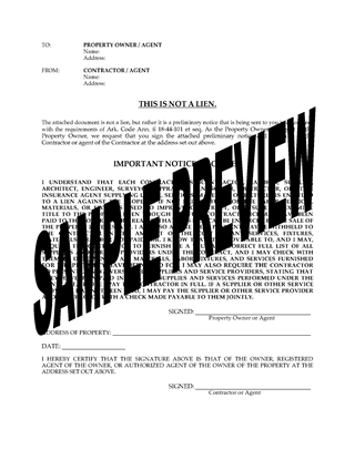 Picture of Arkansas Preliminary Notice (Residential)