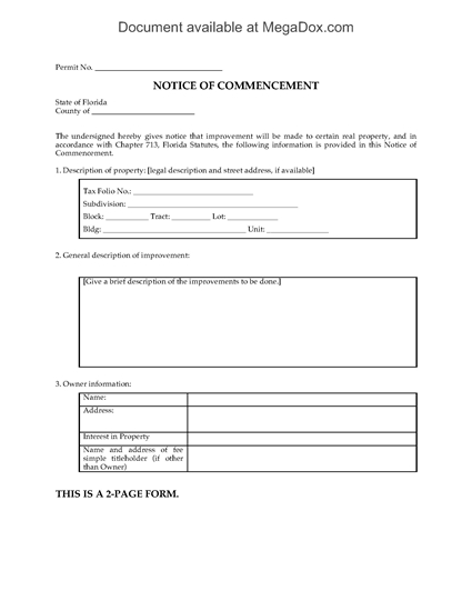 Picture of Florida Notice of Commencement