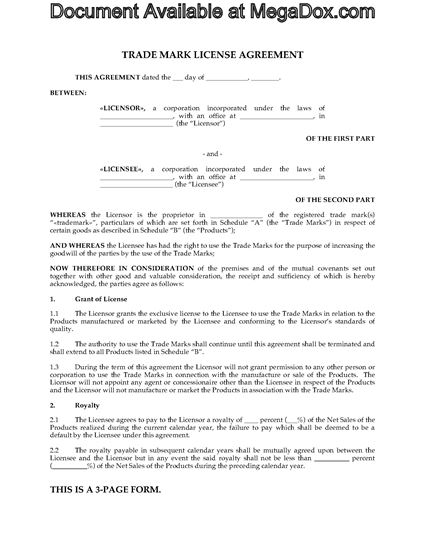 Picture of Trade Mark License Agreement