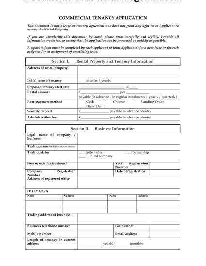 Picture of Commercial Tenancy Application | UK
