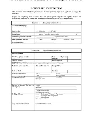 Picture of Lodger Application Form | UK