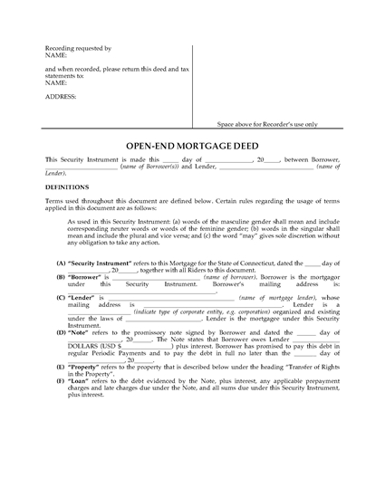 Picture of Connecticut Open End Mortgage Deed