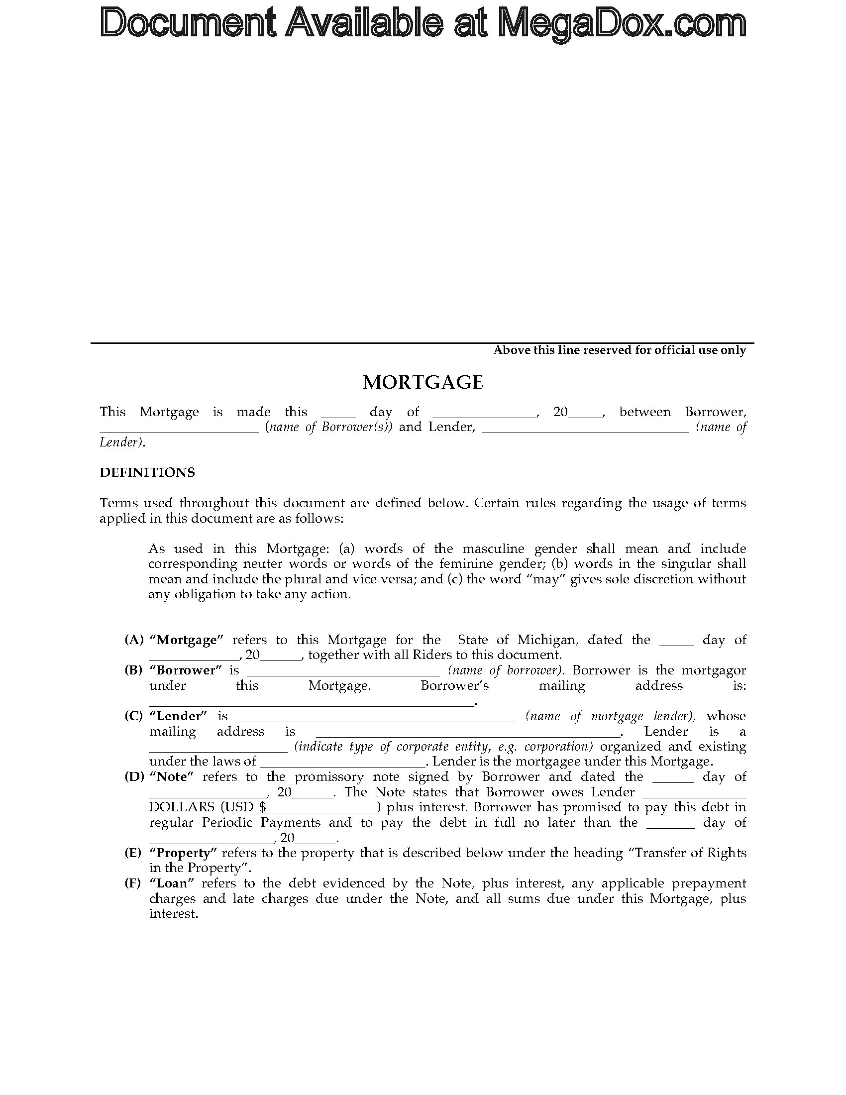 michigan assignment of mortgage form