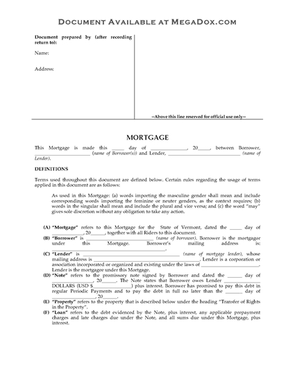 Picture of Vermont Mortgage Form