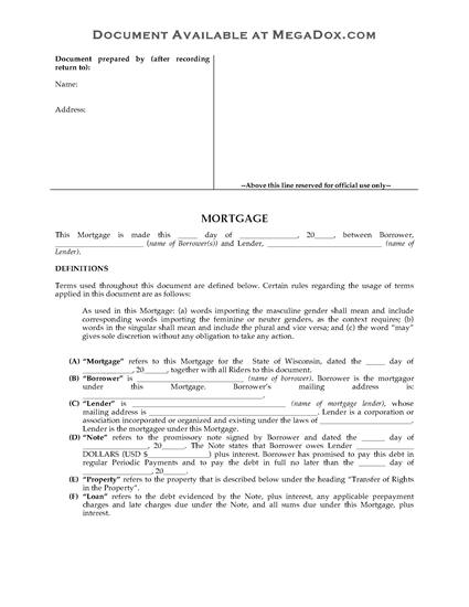 Picture of Wisconsin Mortgage Form