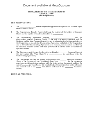 Picture of Shareholders Resolution to Appoint Transfer Agent | Canada