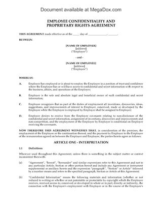 Picture of Employee Confidentiality and Proprietary Rights Agreement