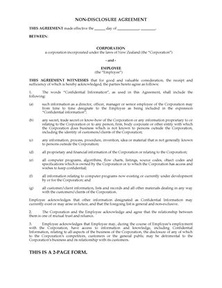 Picture of Employee Nondisclosure Agreement | New Zealand
