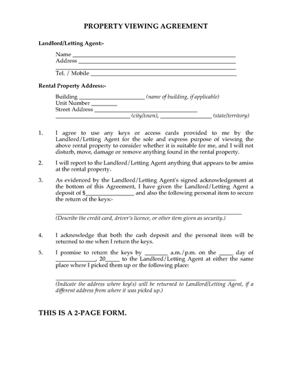Picture of Rental Property Viewing Agreement | Australia