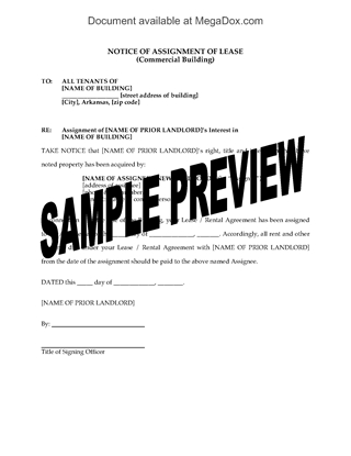 Picture of Arkansas Notice of Assignment of Commercial Lease