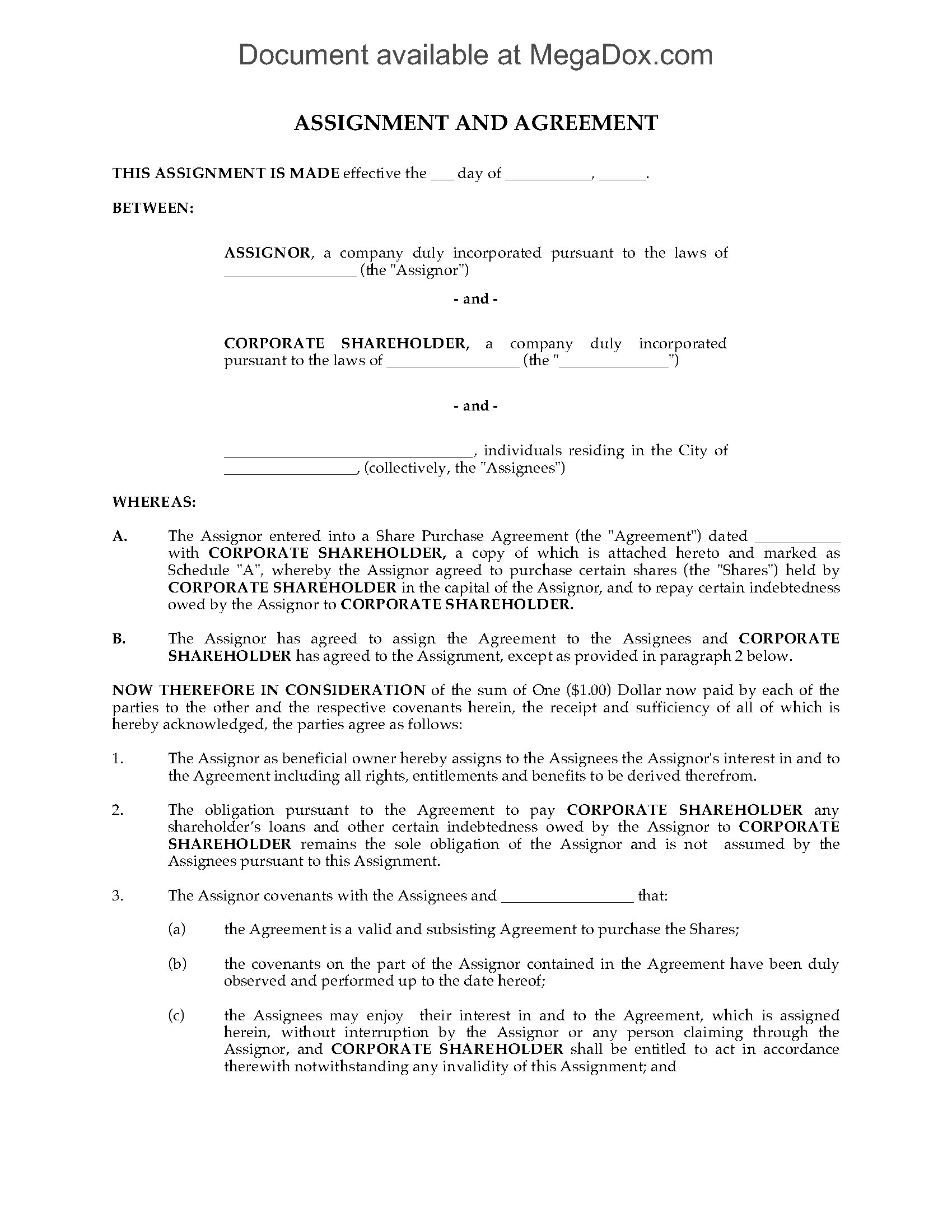 assignment of share purchase agreement