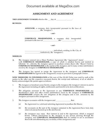 Picture of Assignment of Share Purchase Agreement