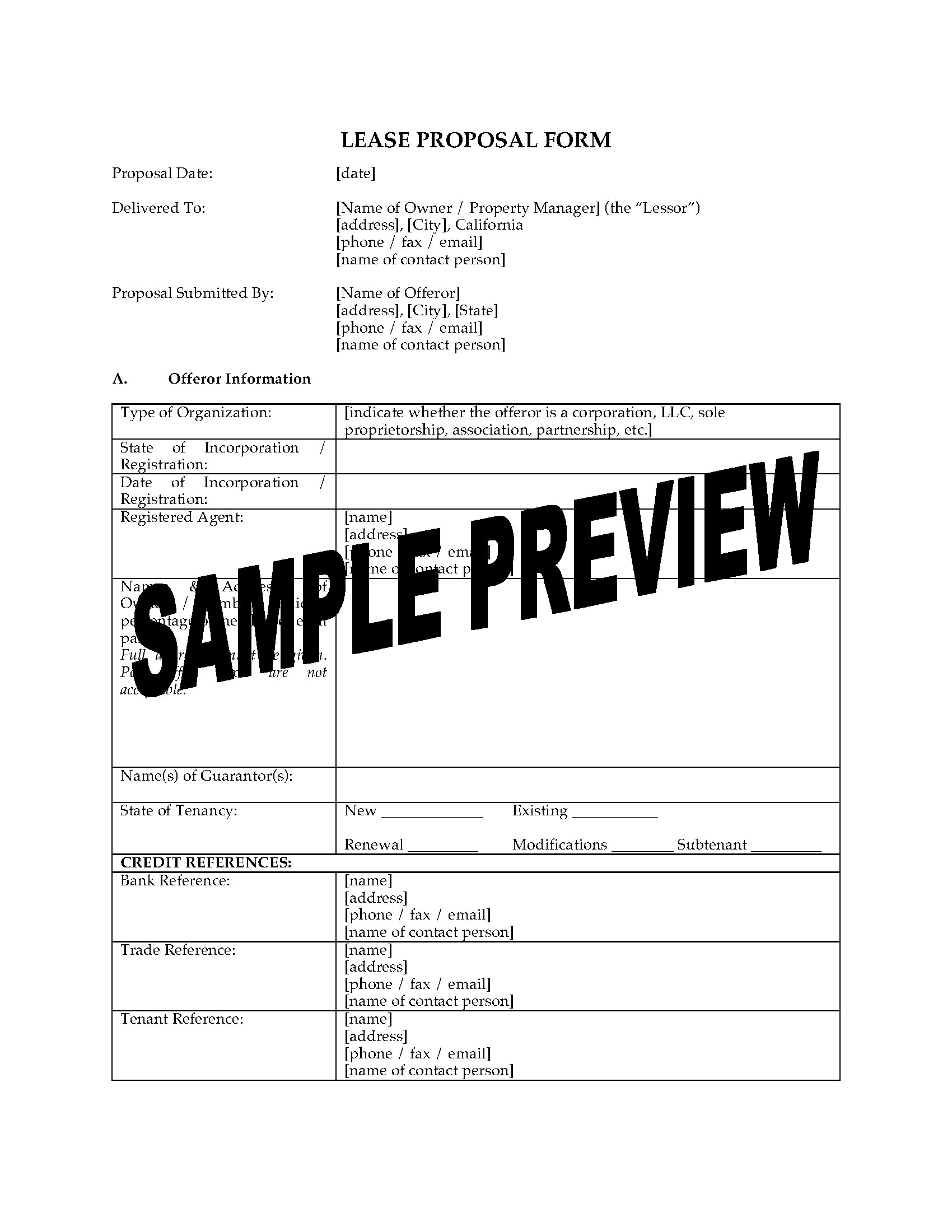 USA Lease Proposal for Commercial Premises  Legal Forms and In Business Lease Proposal Template