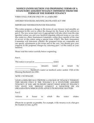Picture of Notice Proposing Change of Terms of Statutory Assured Tenancy | Scotland