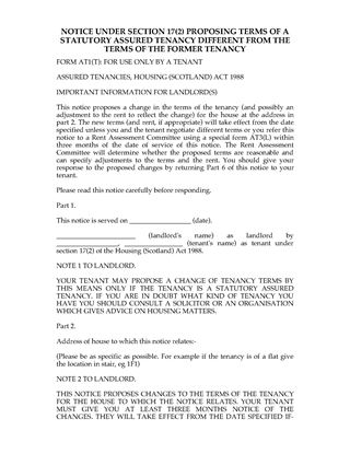 Picture of Notice Proposing New Terms of Statutory Assured Tenancy | Scotland