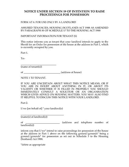 Picture of Notice to Raise Proceedings for Possession | Scotland