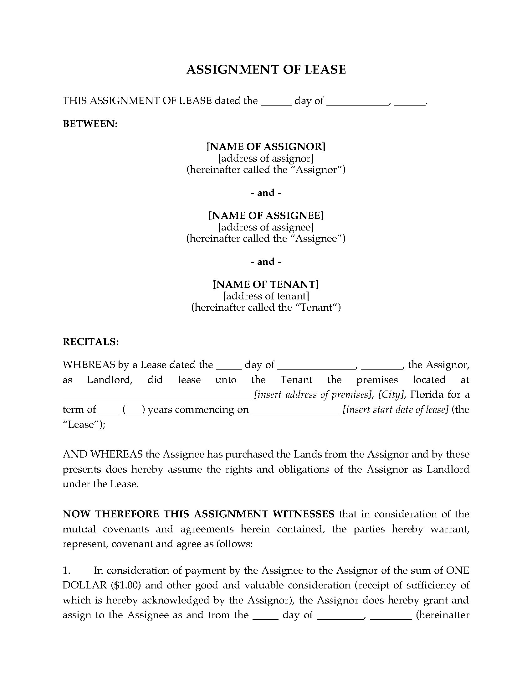 assignment of existing lease