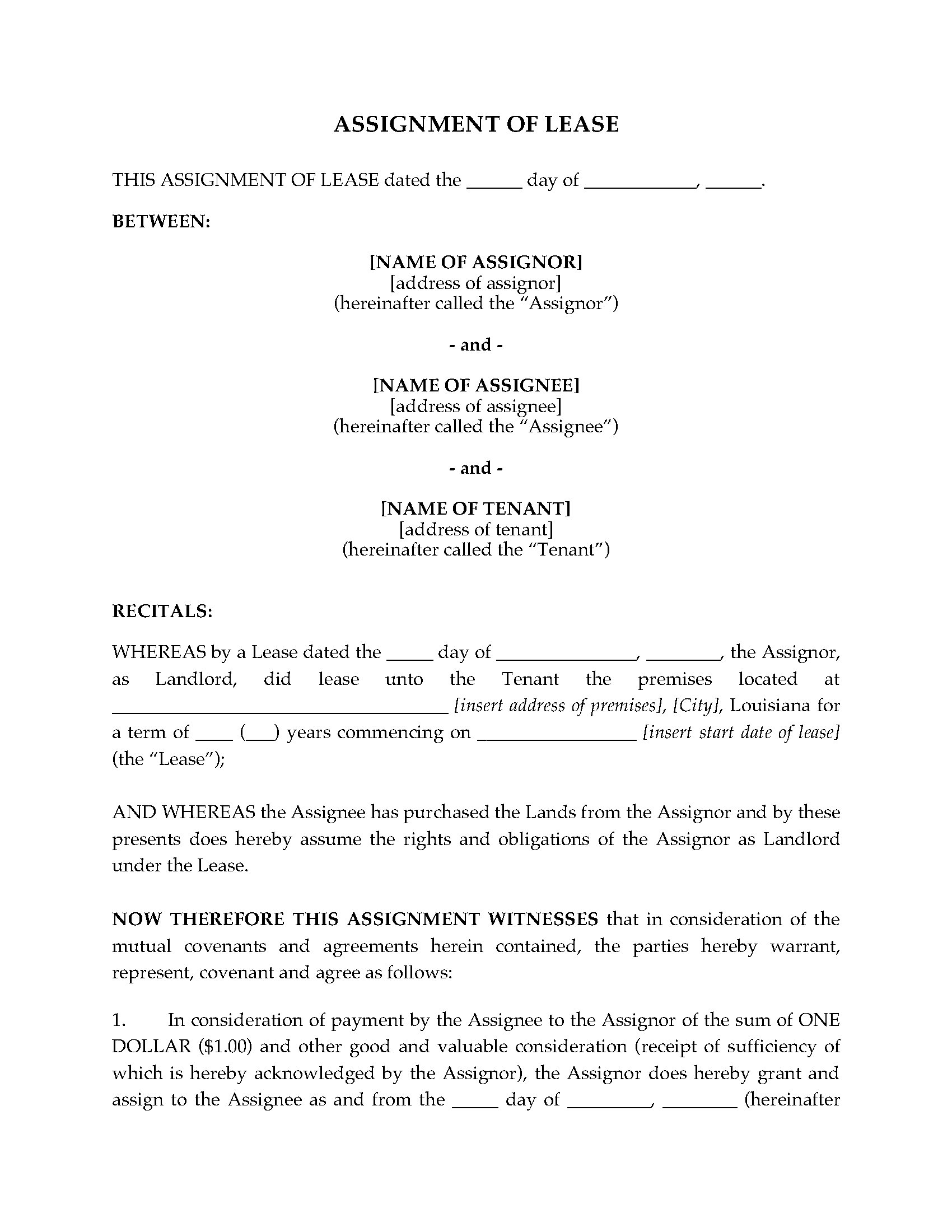 assignment of lease by landlord form