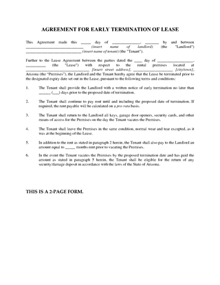 Picture of Arizona Agreement to Terminate Lease Early