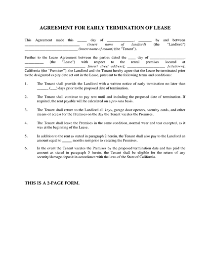 Picture of California Agreement to Terminate Lease Early