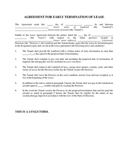 Picture of Delaware Agreement to Terminate Lease Early