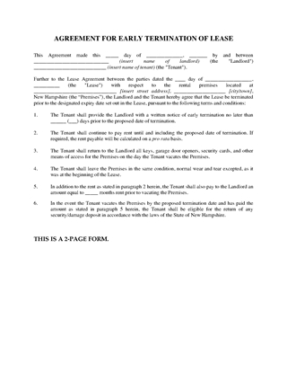 Picture of New Hampshire Agreement to Terminate Lease Early
