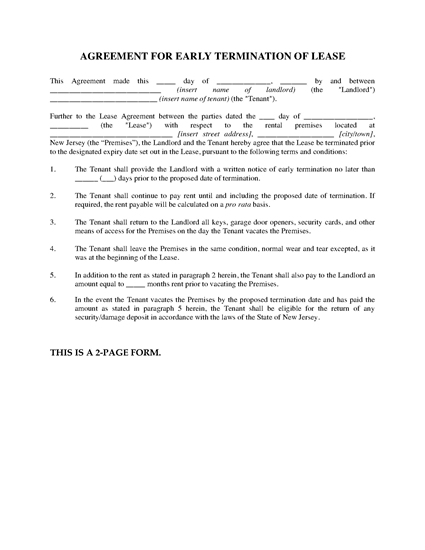 Picture of New Jersey Agreement to Terminate Lease Early