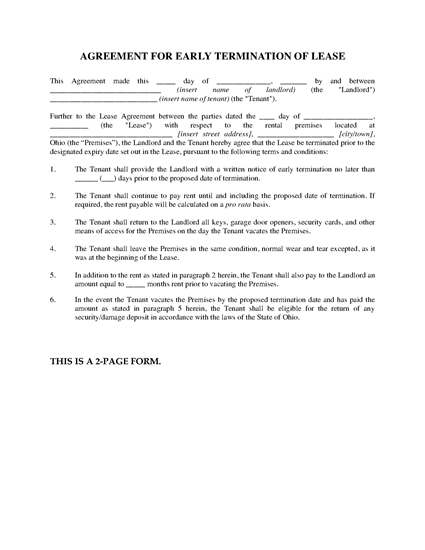 Picture of Ohio Agreement to Terminate Lease