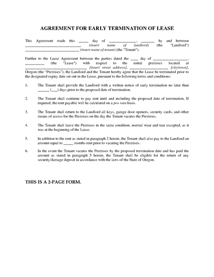 Picture of Oregon Agreement to Terminate Lease Early