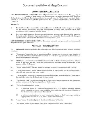 Picture of Co-Ownership Agreement for Syndicated Mortgage | Canada