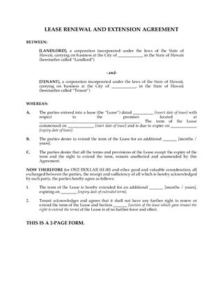Picture of Hawaii Renewal and Extension of Commercial Lease