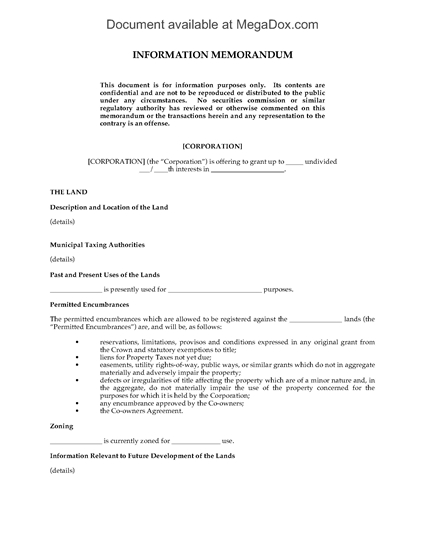 Picture of Information Memorandum for Syndicated Mortgage Transaction | Canada