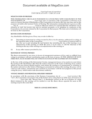 Picture of Information Circular for Shareholder Meeting | Canada