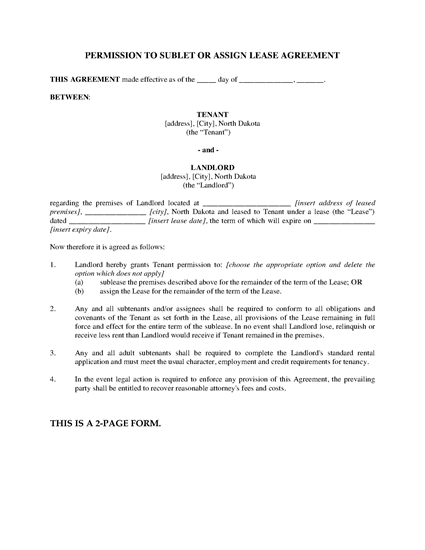 Picture of North Dakota Permission to Sublet or Assign Lease