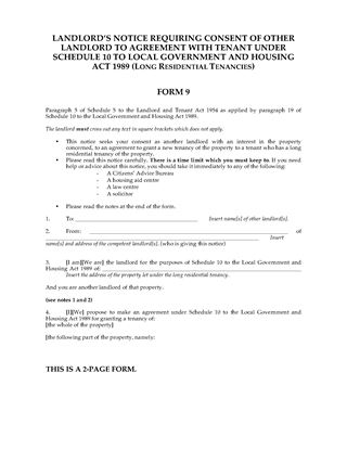 Picture of Form 3 Notice Seeking Possession of Property | England